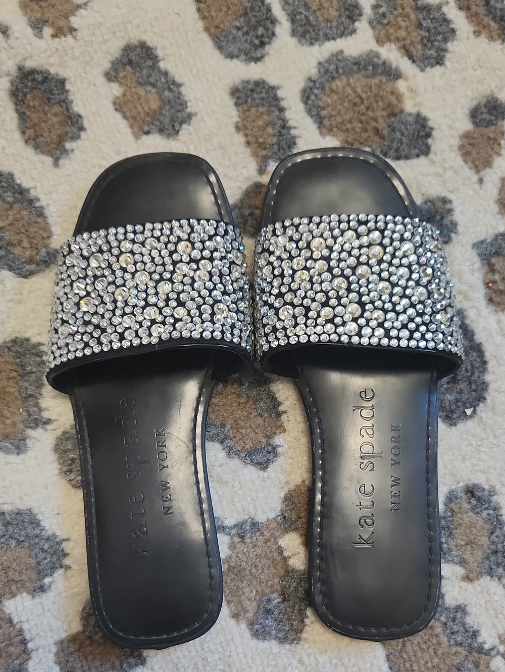 kate spade New York Black Crystal Slide Sandals